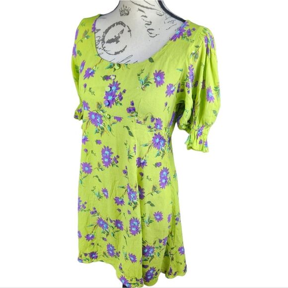 NEW Faithfull The Brand - La Barben Mini Dress - Locanda Floral Green - 4 -Small - Picture 4 of 12